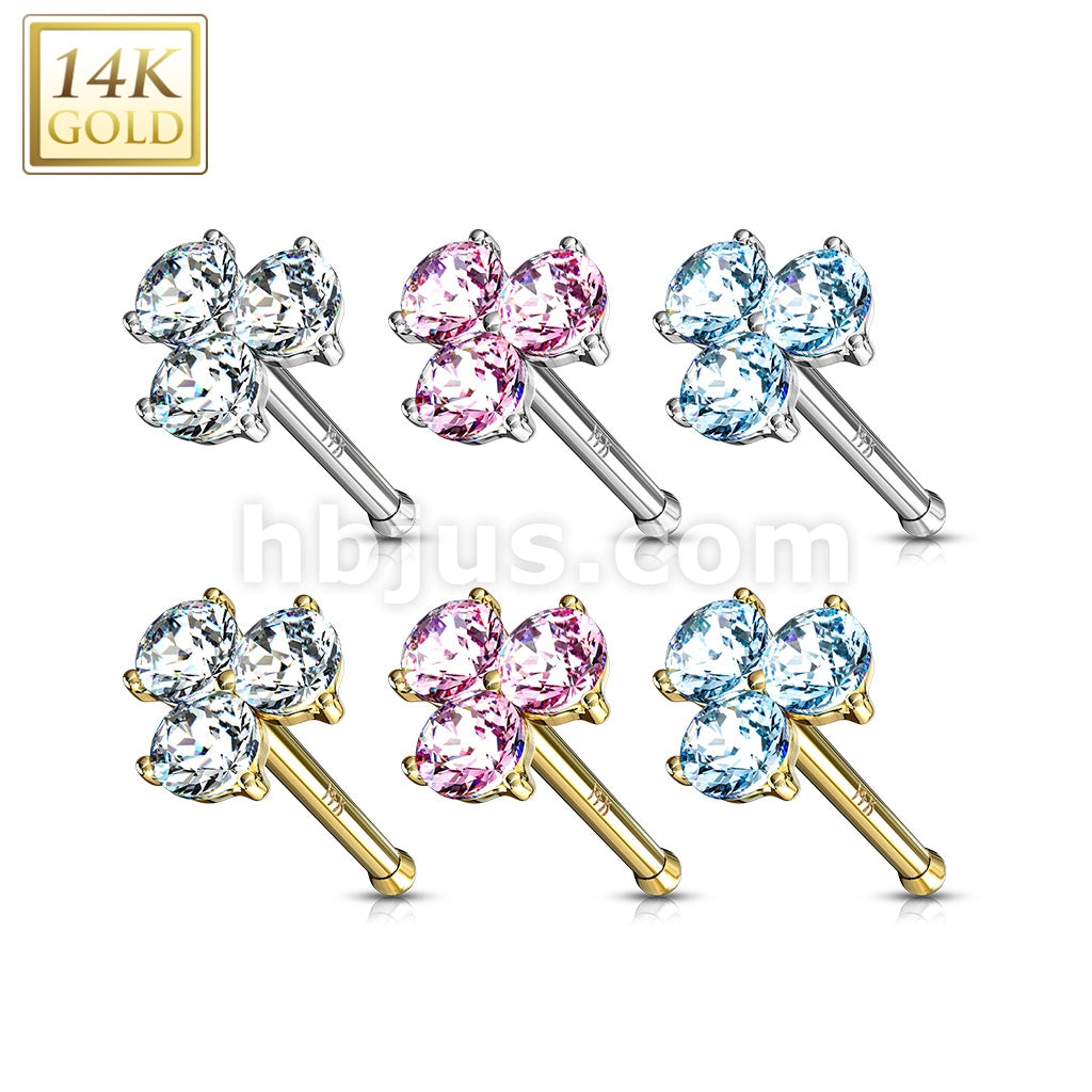 14KT  Gold Three Prong Set Round CZ Triangle Nose Stud Ring 14 Karat... - Image 9