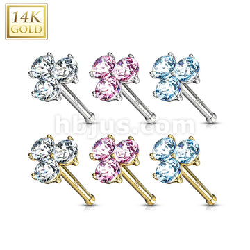 14KT  Gold Three Prong Set Round CZ Triangle Nose Stud Ring 14 Karat... - Image 9