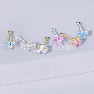 14KT  Gold Three Prong Set Round CZ Triangle Nose Stud Ring 14 Karat... - Image 11