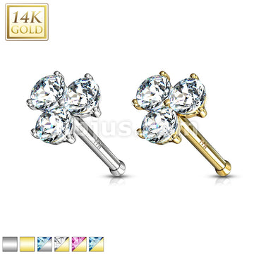14KT  Gold Three Prong Set Round CZ Triangle Nose Stud Ring 14 Karat...