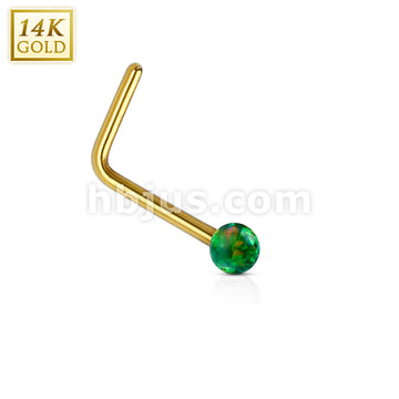 14KT  Gold 14Kt. Gold L Bend Nose Stud Ring with Opal Ball - Image 2