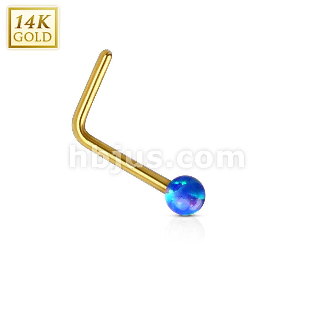 14KT  Gold 14Kt. Gold L Bend Nose Stud Ring with Opal Ball - Image 3