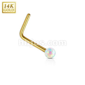 14KT  Gold 14Kt. Gold L Bend Nose Stud Ring with Opal Ball - Image 4