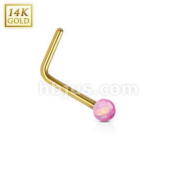 14KT  Gold 14Kt. Gold L Bend Nose Stud Ring with Opal Ball - Image 5