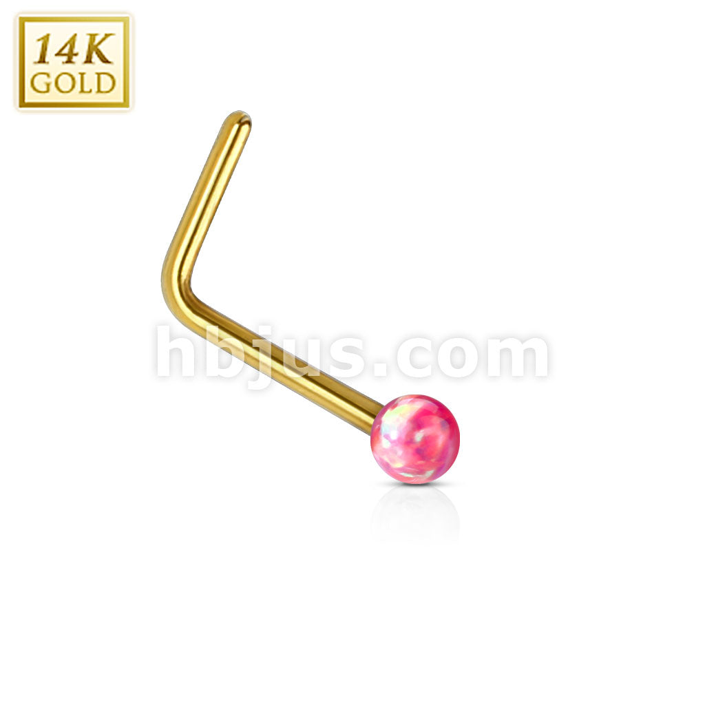 14KT  Gold 14Kt. Gold L Bend Nose Stud Ring with Opal Ball - Image 6