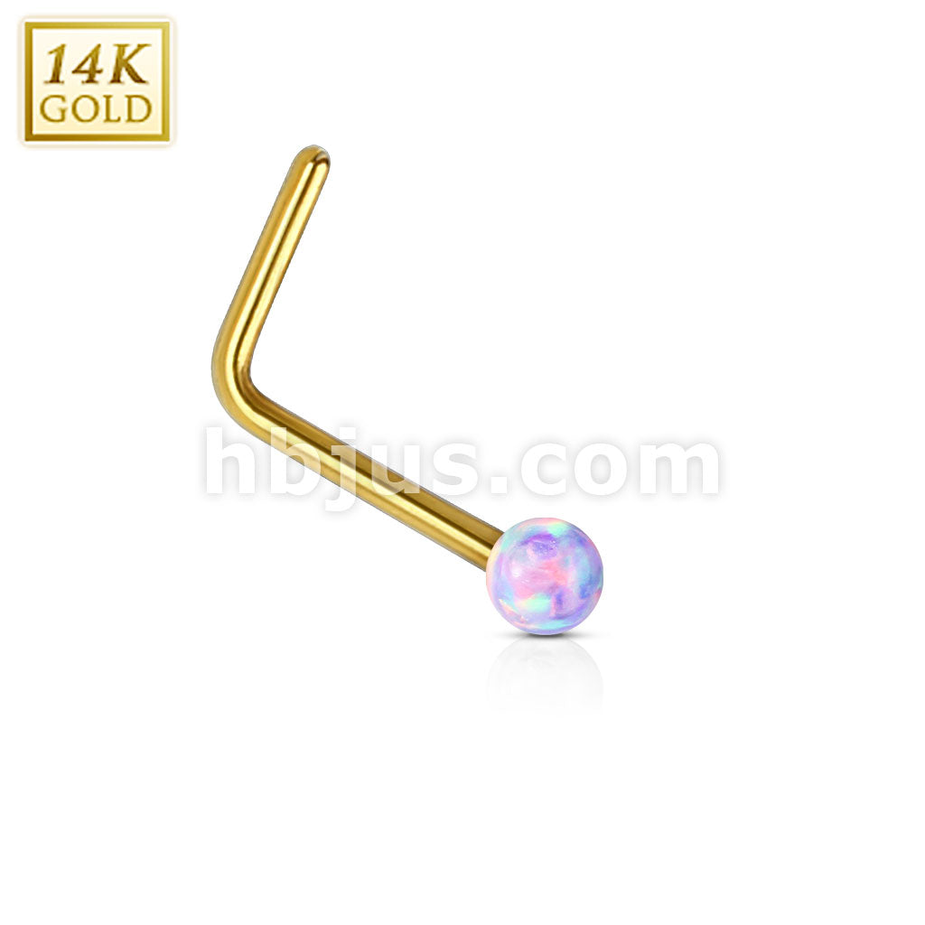 14KT  Gold 14Kt. Gold L Bend Nose Stud Ring with Opal Ball - Image 7