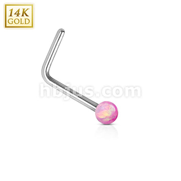 14KT  Gold 14Kt. White Gold L Bend Nose Stud Ring with Opal Ball - Image 5