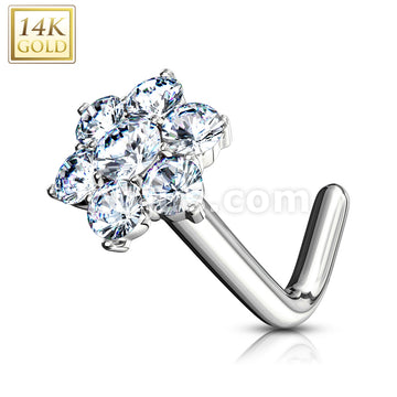 14KT  Gold 14K Solid Gold CZ Cluster Flower Nose Stud Ring - Image 2