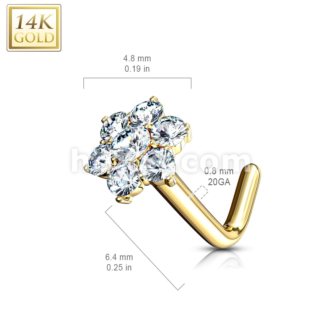 14KT  Gold 14K Solid Gold CZ Cluster Flower Nose Stud Ring - Image 4