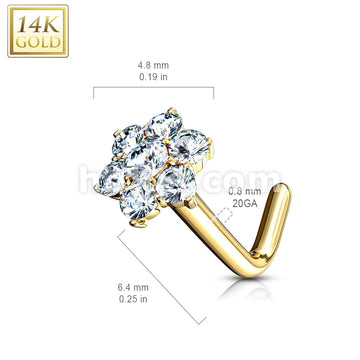 14KT  Gold 14K Solid Gold CZ Cluster Flower Nose Stud Ring - Image 4
