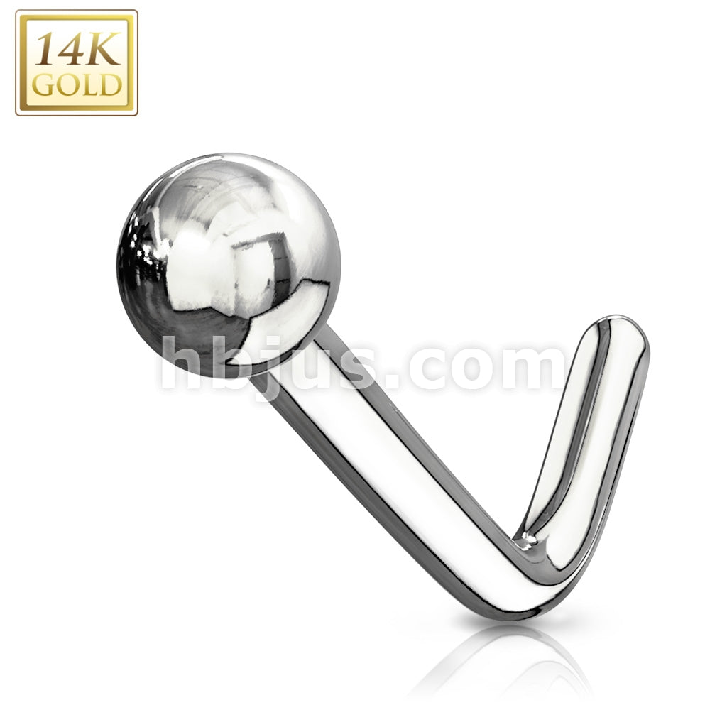 14KT  Gold 14Kt. Gold L Bend Nose Ring with Solid Ball - Image 2