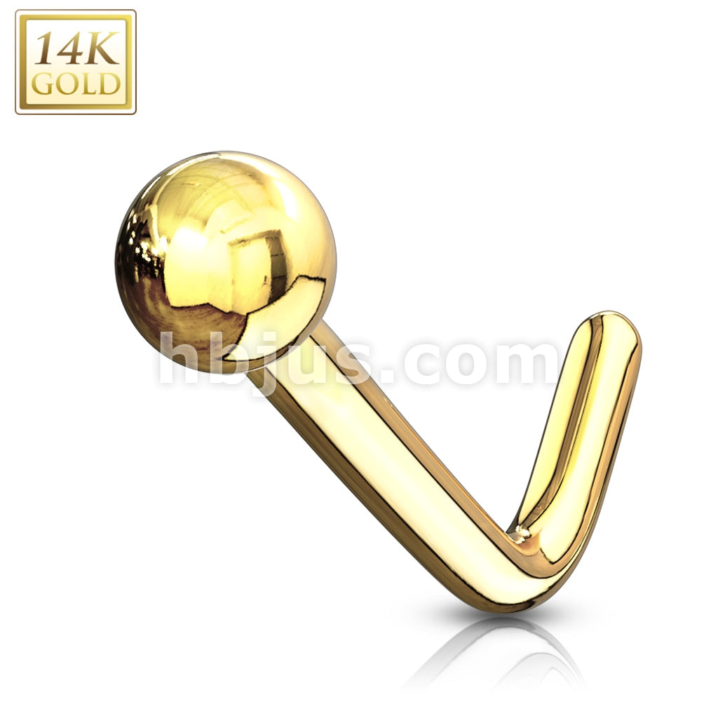 14KT  Gold 14Kt. Gold L Bend Nose Ring with Solid Ball - Image 3