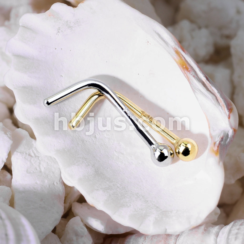 14KT  Gold 14Kt. Gold L Bend Nose Ring with Solid Ball - Image 4