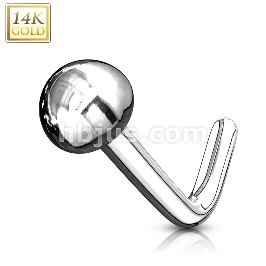 14KT  Gold 14Kt. Gold L Bend Nose Ring Solid Dome End - Image 2