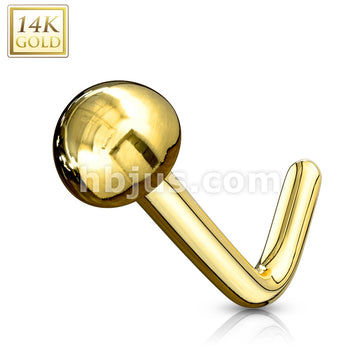 14KT  Gold 14Kt. Gold L Bend Nose Ring Solid Dome End - Image 3