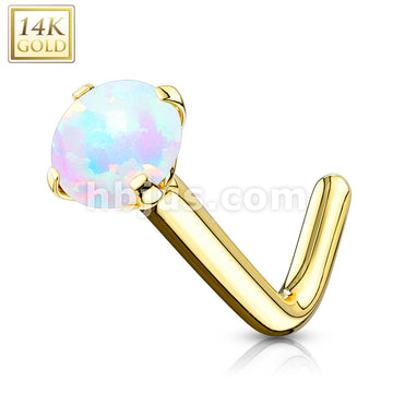 14KT  Gold 14Kt. Gold L Bend Nose Ring with Prong Set Opal - Image 3