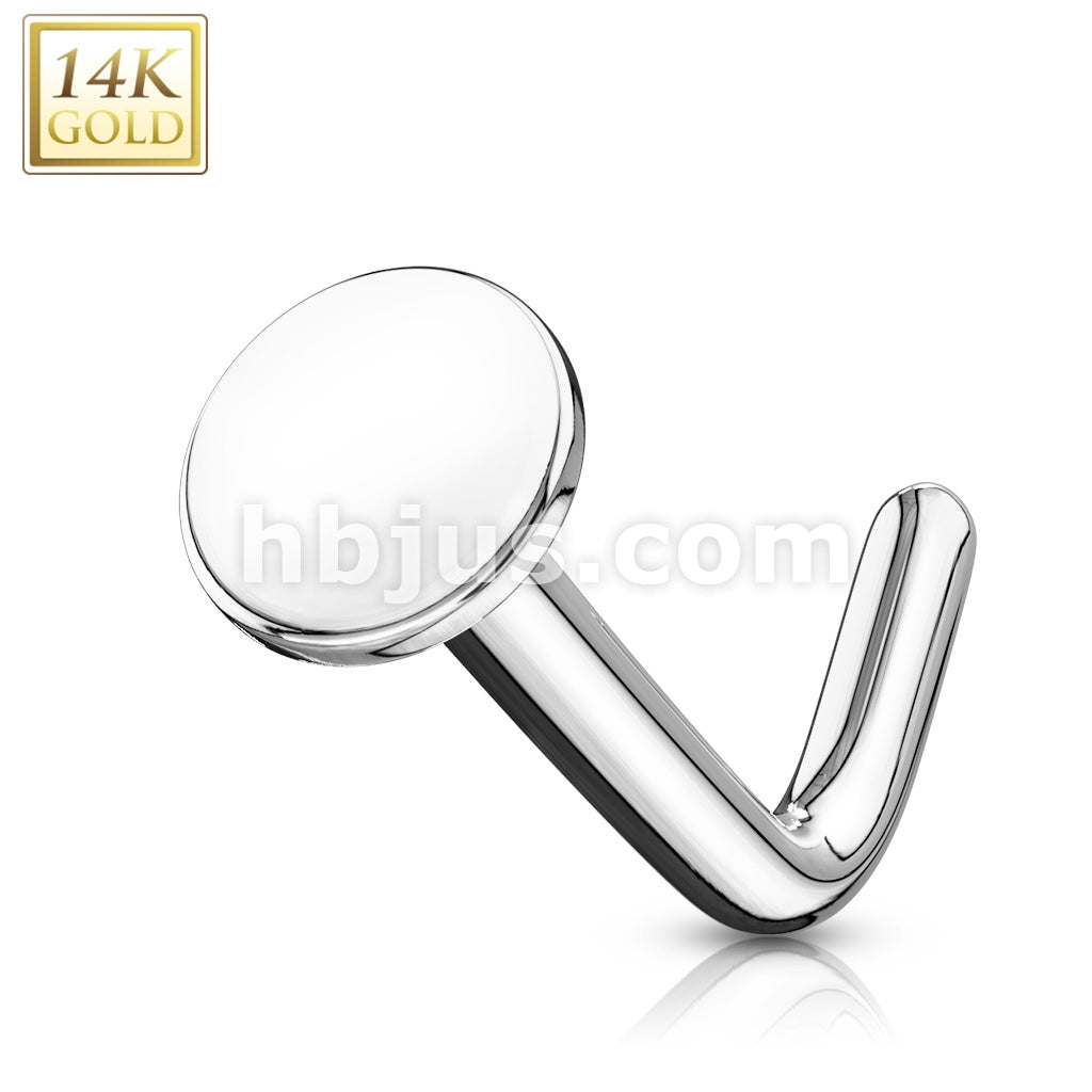 14KT  Gold 14Kt. Gold L Bend Nose Stud Rings with 3mm Flat Disc Top - Image 3