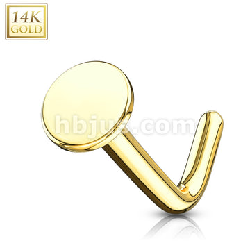 14KT  Gold 14Kt. Gold L Bend Nose Stud Rings with 3mm Flat Disc Top - Image 2