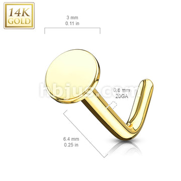 14KT  Gold 14Kt. Gold L Bend Nose Stud Rings with 3mm Flat Disc Top - Image 4