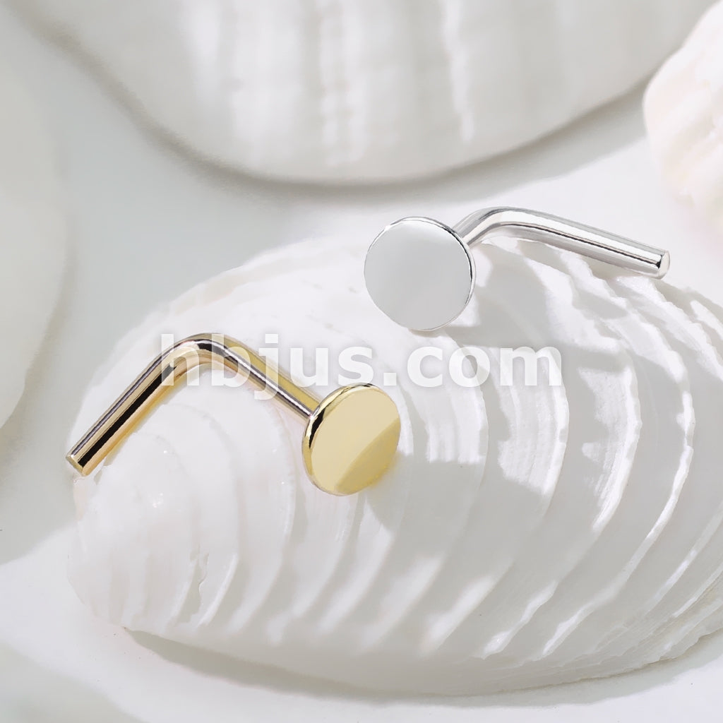 14KT  Gold 14Kt. Gold L Bend Nose Stud Rings with 3mm Flat Disc Top - Image 6