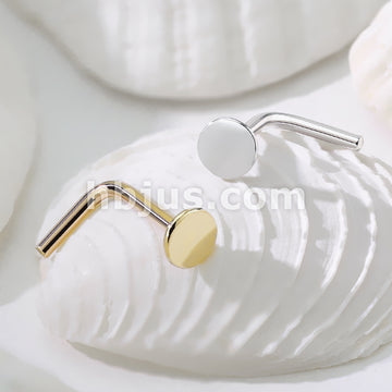 14KT  Gold 14Kt. Gold L Bend Nose Stud Rings with 3mm Flat Disc Top - Image 6