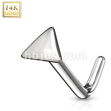 14KT  Gold 14Kt. Gold L Bend Nose Stud Rings with Flat Triangle Top - Image 3