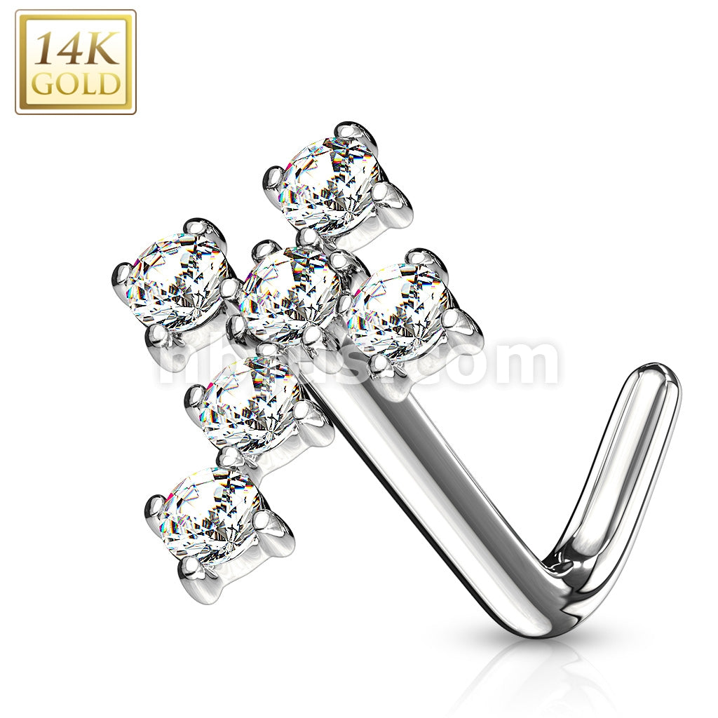 14KT  Gold 14Kt. Gold L Bend Nose Stud Rings with CZ Paved Cross Top - Image 3