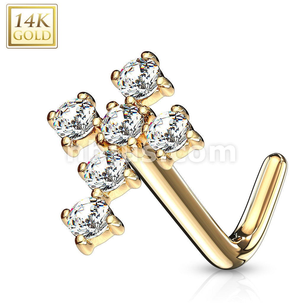 14KT  Gold 14Kt. Gold L Bend Nose Stud Rings with CZ Paved Cross Top - Image 4