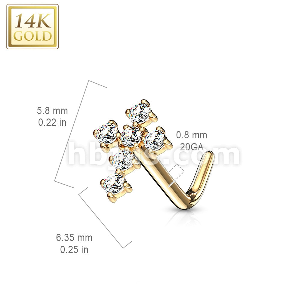 14KT  Gold 14Kt. Gold L Bend Nose Stud Rings with CZ Paved Cross Top - Image 5