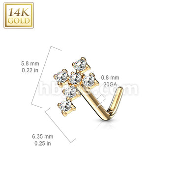 14KT  Gold 14Kt. Gold L Bend Nose Stud Rings with CZ Paved Cross Top - Image 5