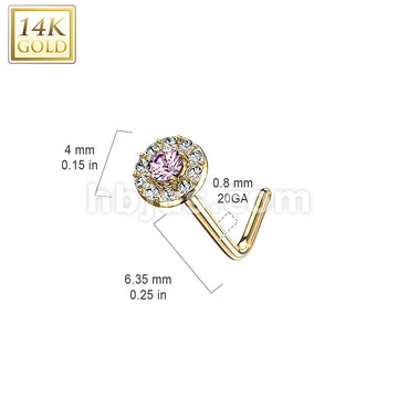 14KT  Gold 14 Kt. Gold L Bend Nose Stud Rings with Double Tier CZ Paved... - Image 8