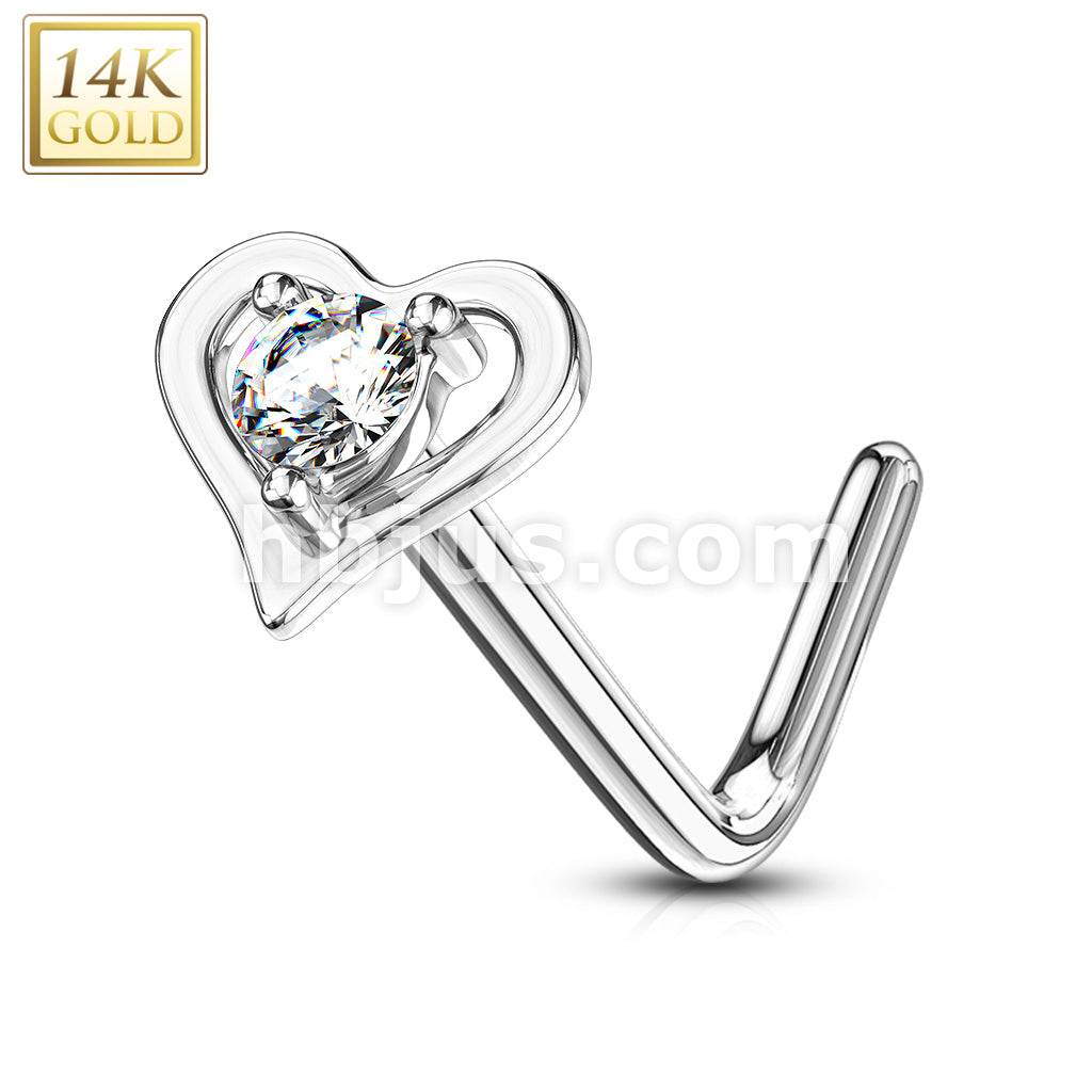 14KT  Gold 14Kt. Gold L Bend Nose Ring with Prong Set Round CZ Center... - Image 3