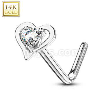 14KT  Gold 14Kt. Gold L Bend Nose Ring with Prong Set Round CZ Center... - Image 3