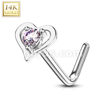 14KT  Gold 14Kt. Gold L Bend Nose Ring with Prong Set Round CZ Center... - Image 4
