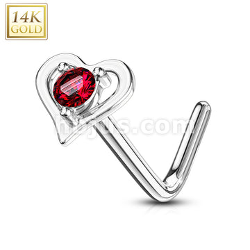 14KT  Gold 14Kt. Gold L Bend Nose Ring with Prong Set Round CZ Center... - Image 5