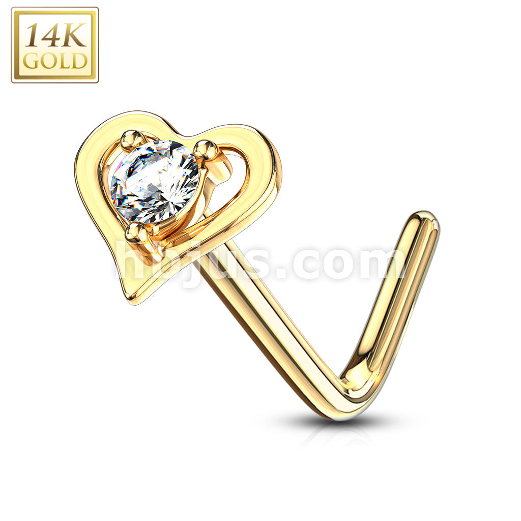14KT  Gold 14Kt. Gold L Bend Nose Ring with Prong Set Round CZ Center... - Image 6