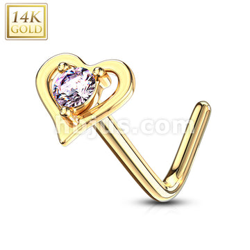 14KT  Gold 14Kt. Gold L Bend Nose Ring with Prong Set Round CZ Center... - Image 7