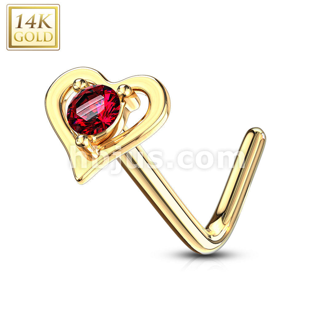 14KT  Gold 14Kt. Gold L Bend Nose Ring with Prong Set Round CZ Center... - Image 8