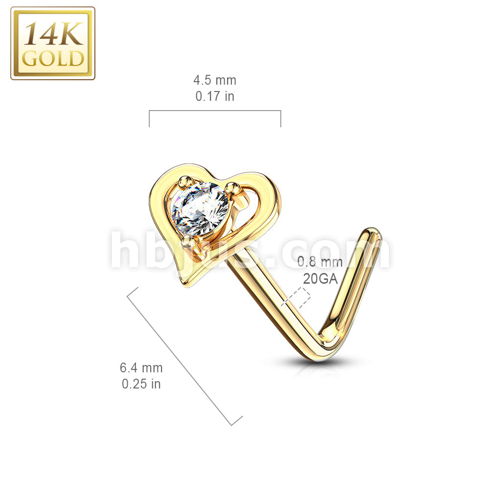 14KT  Gold 14Kt. Gold L Bend Nose Ring with Prong Set Round CZ Center... - Image 9