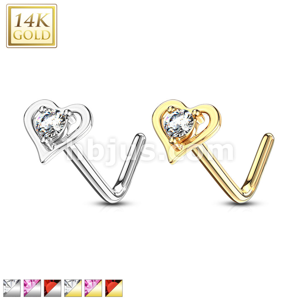 14KT  Gold 14Kt. Gold L Bend Nose Ring with Prong Set Round CZ Center... - Image 2