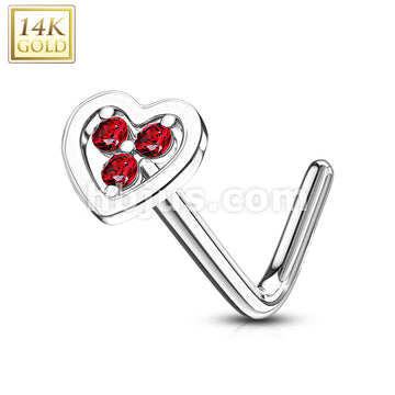 14KT  Gold 14Kt. Gold L Bend Nose Ring with Tri Stacked Round CZ Center... - Image 5
