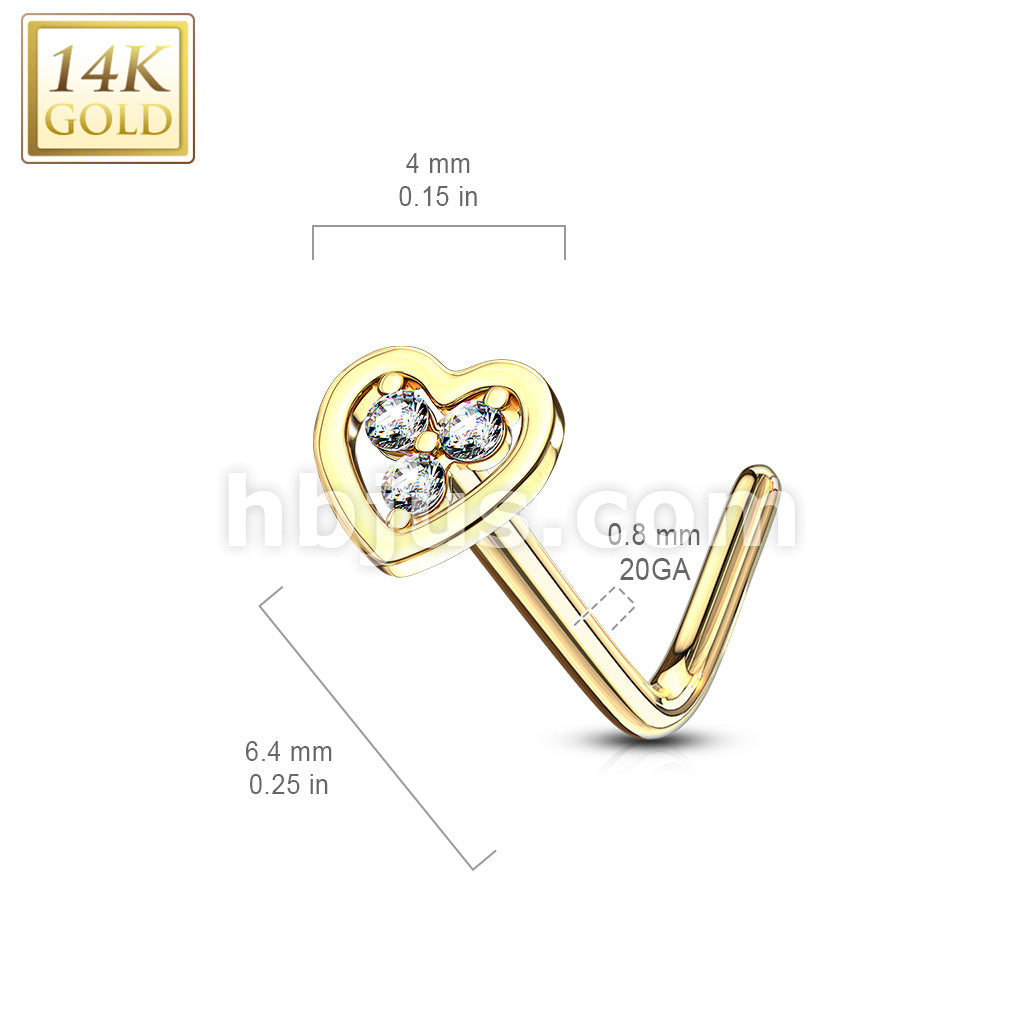14KT  Gold 14Kt. Gold L Bend Nose Ring with Tri Stacked Round CZ Center... - Image 10