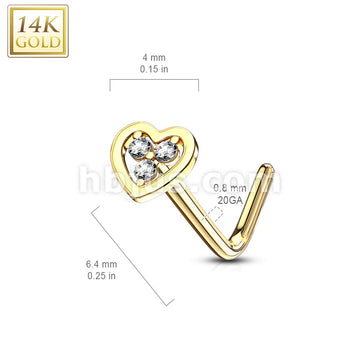 14KT  Gold 14Kt. Gold L Bend Nose Ring with Tri Stacked Round CZ Center... - Image 10