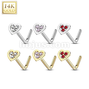14KT  Gold 14Kt. Gold L Bend Nose Ring with Tri Stacked Round CZ Center... - Image 9