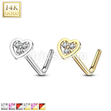 14KT  Gold 14Kt. Gold L Bend Nose Ring with Tri Stacked Round CZ Center... - Image 2