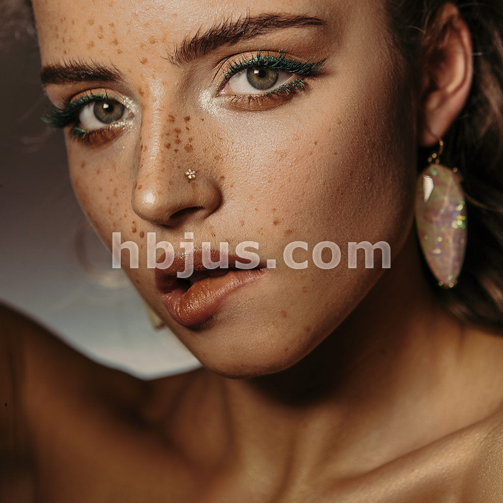 14KT  Gold 14Kt. Gold L Bend Nose Ring with CZ Centered Five Petal Flower - Image 11