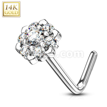 14KT  Gold 14Kt. Gold L Bend Nose Ring with Prong Set CZ Centered Gem... - Image 3