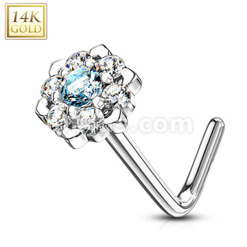 14KT  Gold 14Kt. Gold L Bend Nose Ring with Prong Set CZ Centered Gem... - Image 5