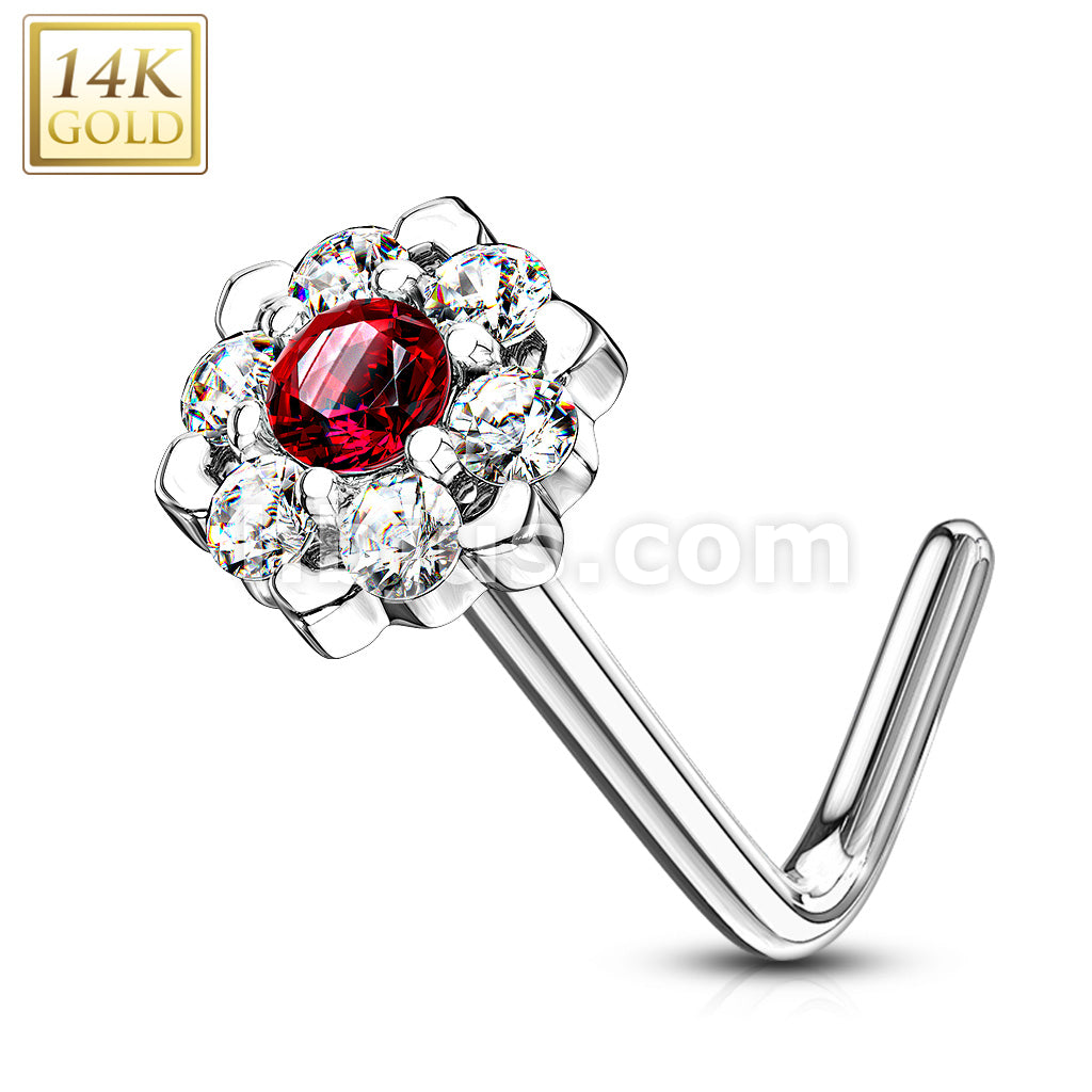 14KT  Gold 14Kt. Gold L Bend Nose Ring with Prong Set CZ Centered Gem... - Image 6