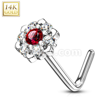 14KT  Gold 14Kt. Gold L Bend Nose Ring with Prong Set CZ Centered Gem... - Image 6